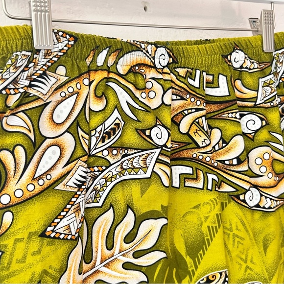 VINTAGE 70s Handmade Hawaiian Polynesian Sea Turtle Print Green Maxi Skirt M/L - Picture 3 of 8